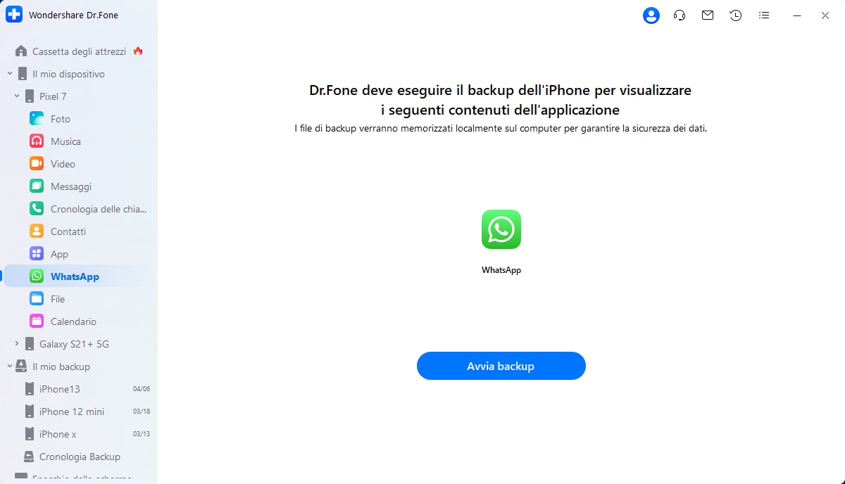 backup iphone whatsapp di Dr.Fone su pc