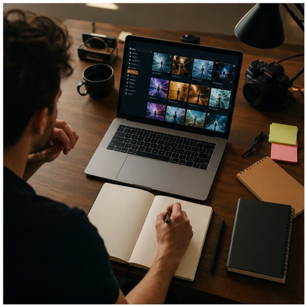 Creator che costruisce una libreria di prompt AI per video verticali su TikTok
