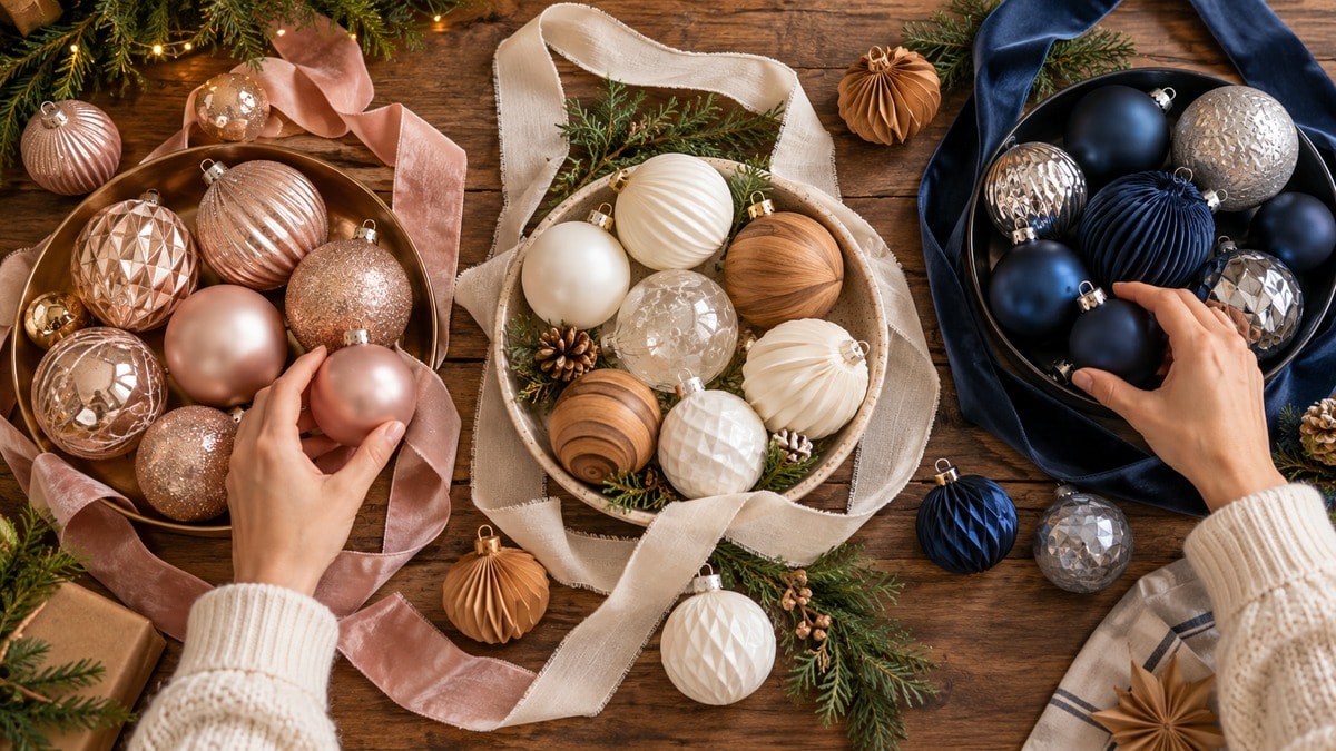 Gruppi di decorazioni cipria e champagne, avorio e legno, blu e argento
