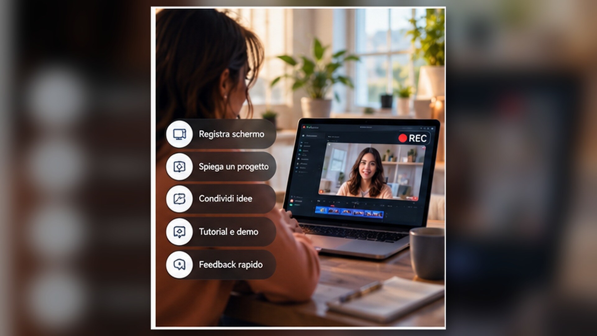 Registrazione schermo con webcam e audio pronta per essere modificata