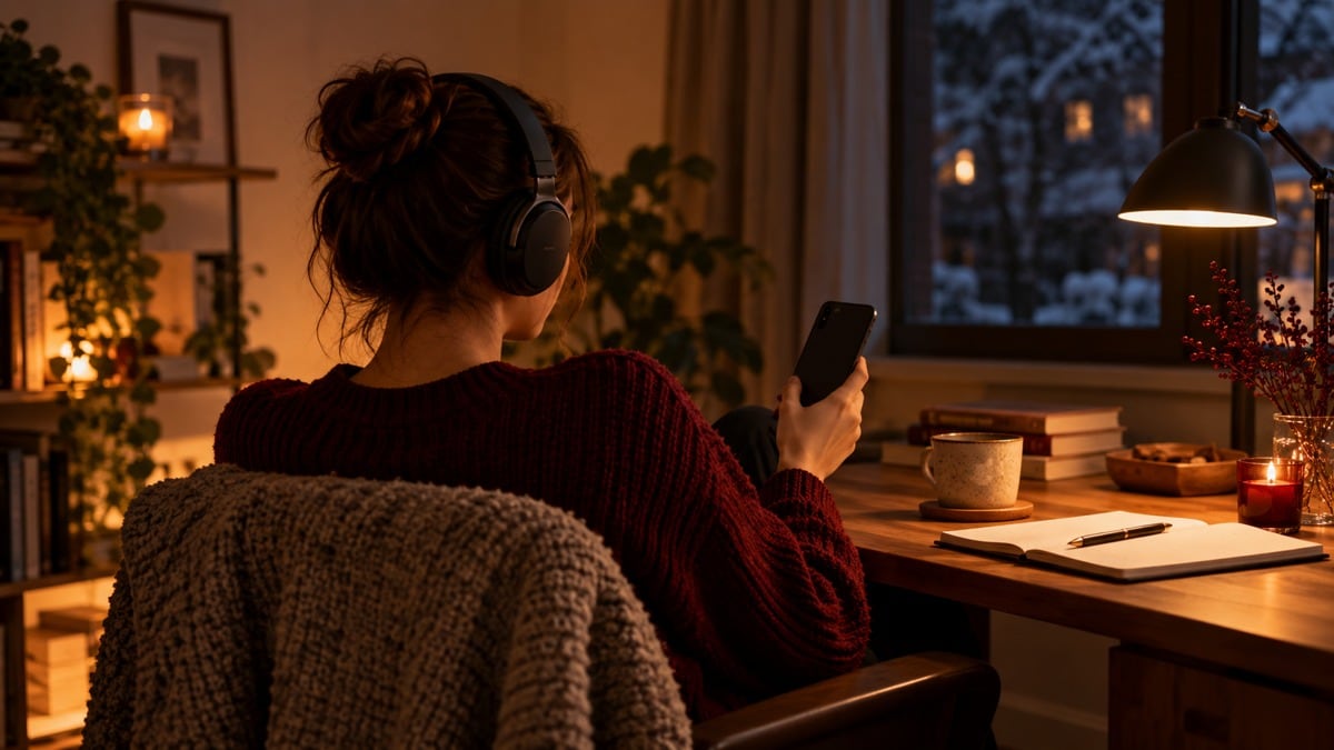 Cuffie e telefono per ascoltare e ripercorrere i ricordi musicali