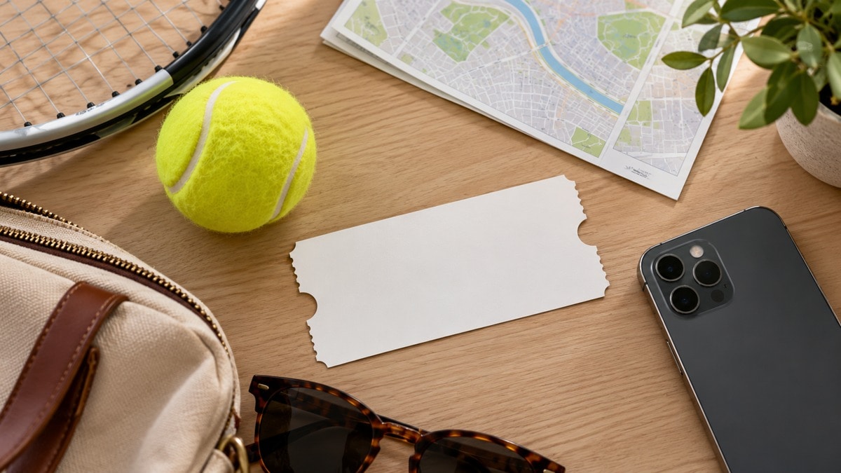 Oggetti per preparare una trasferta di tennis senza biglietti leggibili