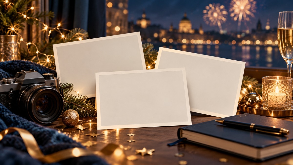 Composizione con fotografie e luci per un breve video di Buon Anno