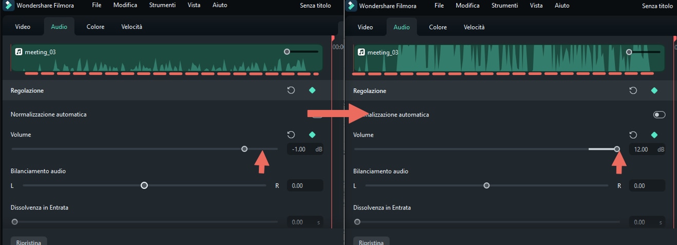 aumentare il volume su PC tramite Filmora