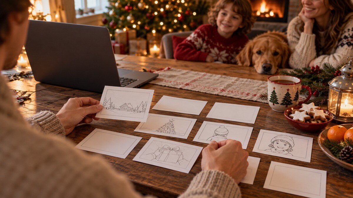 Storyboard di un video natalizio preparato accanto al computer