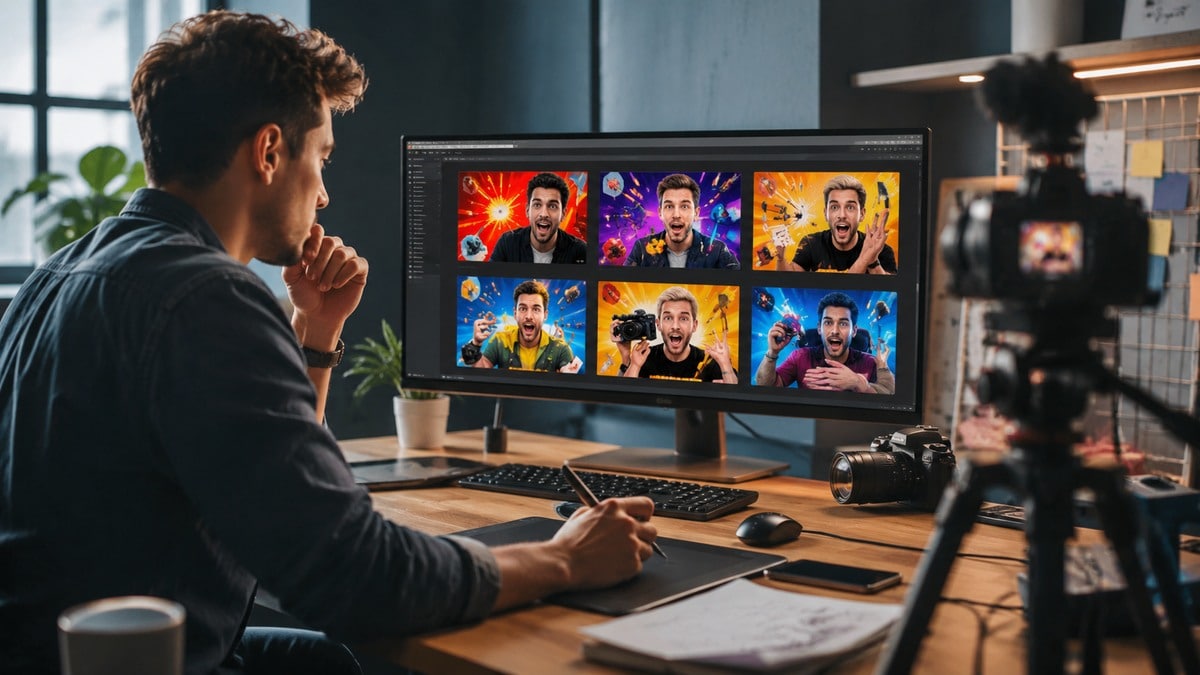 Designer che prepara contenuti visuali in studio