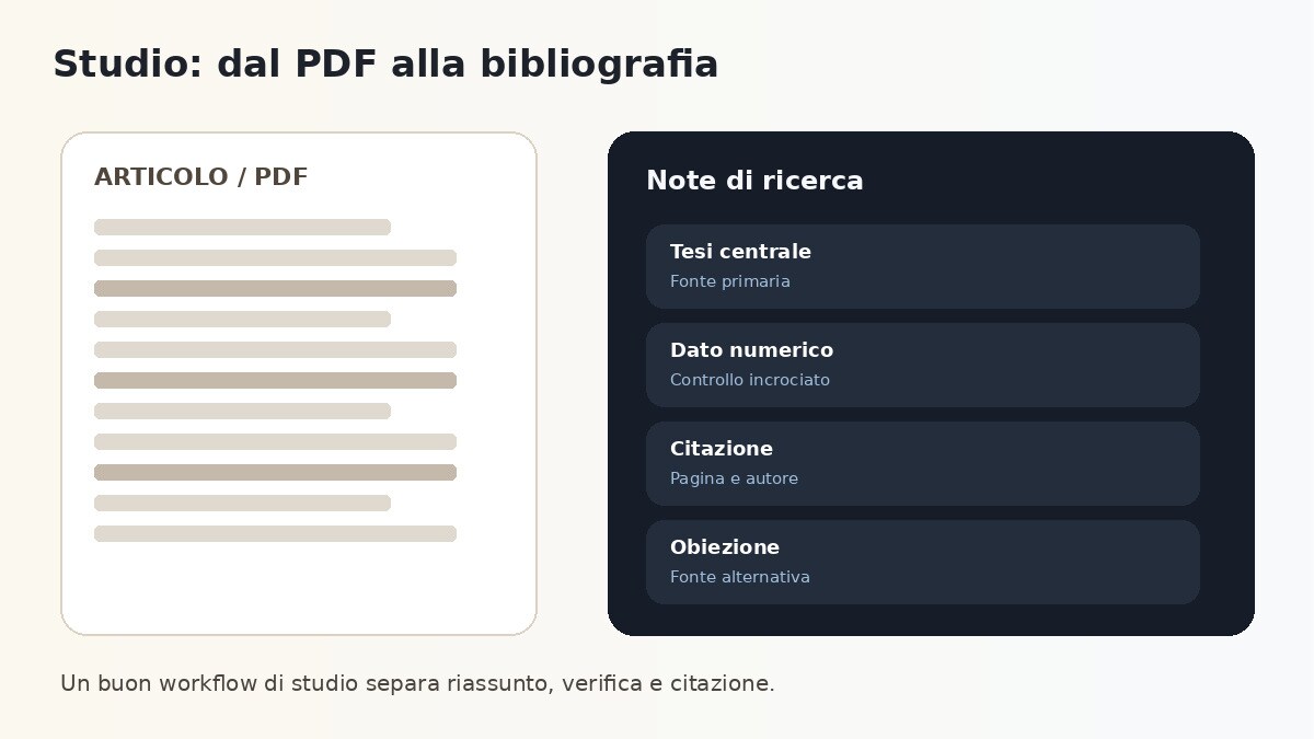 Workflow di studio da PDF a note e citazioni verificabili