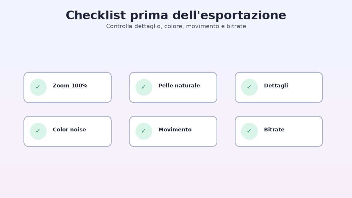 Checklist per controllare un video dopo la riduzione del rumore