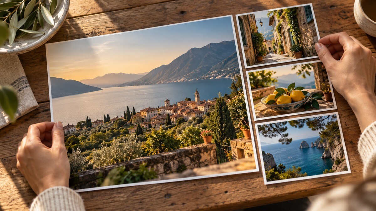 Composizione con una fotografia principale e tre immagini più piccole