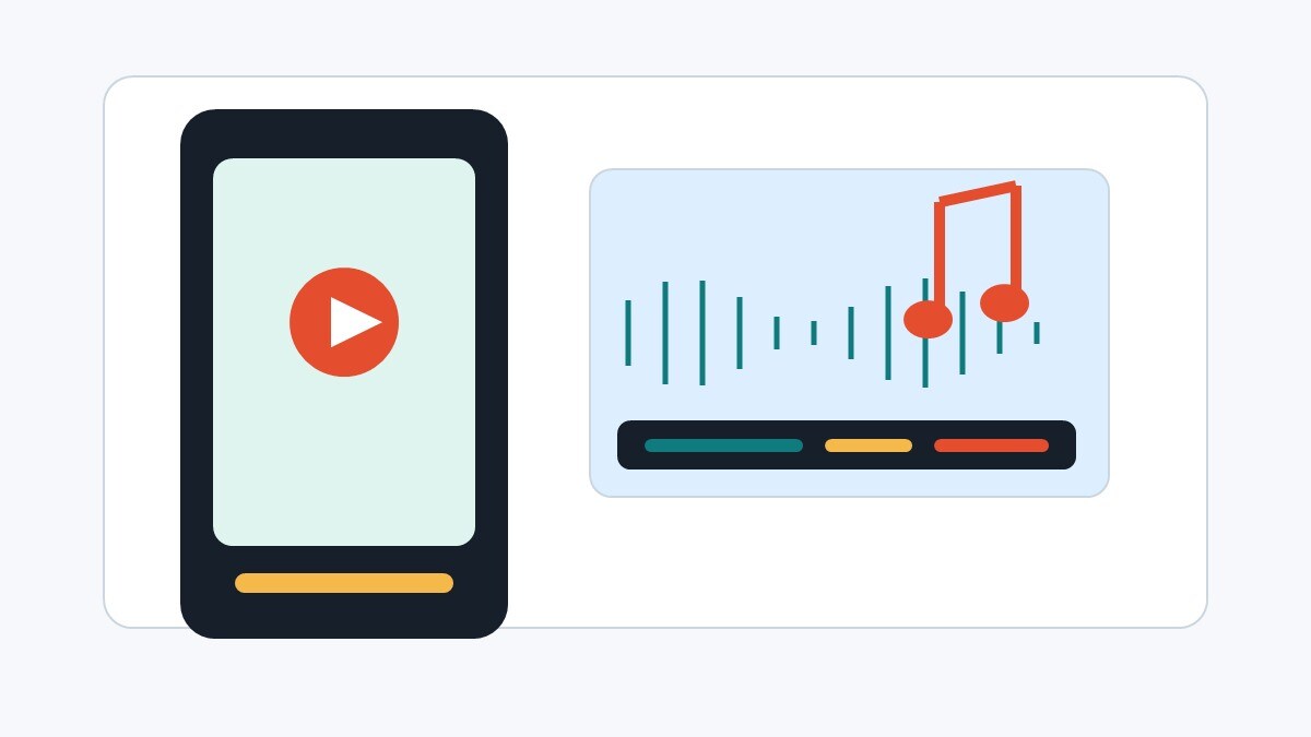 Editor per Reel verticale con traccia musicale, onde audio e anteprima smartphone