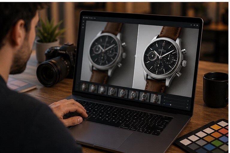 Workflow che porta una foto migliorata dentro copertina e video breve