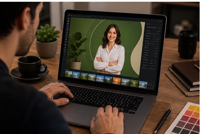 Workflow che trasforma una foto con nuovo sfondo in asset per video verticale