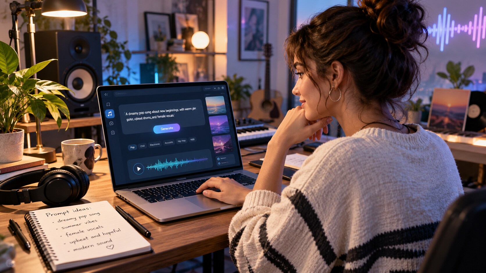 Creator che scrive un prompt per generare una canzone con AI