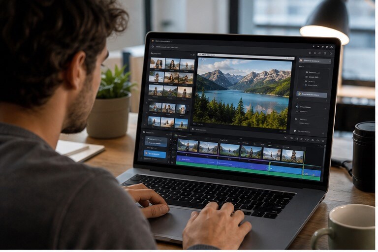 Creator che costruisce un video online da browser partendo da template, clip e script