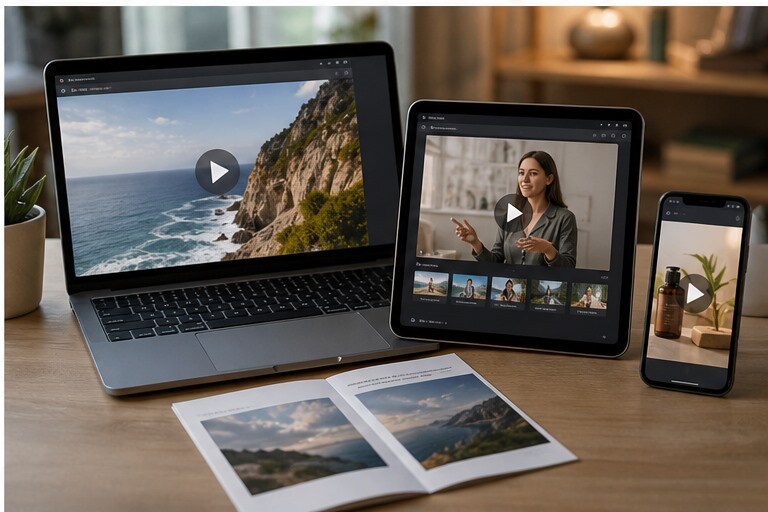 Video pronti per esportazione da piu strumenti online su laptop moderno
