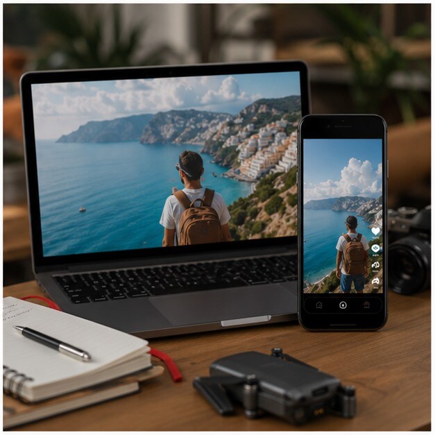Versioni YouTube, Reel e Shorts dello stesso vlog di viaggio con AI