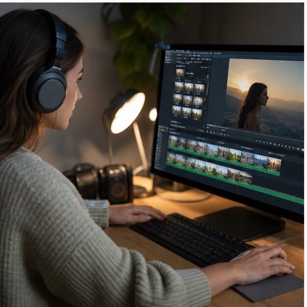 Timeline verticale con sottotitoli grandi e insert AI per uno Short YouTube