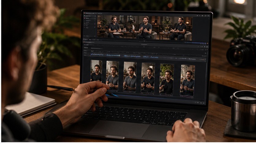 Workflow che segmenta un podcast o vlog lungo in piu momenti verticali utili per Shorts