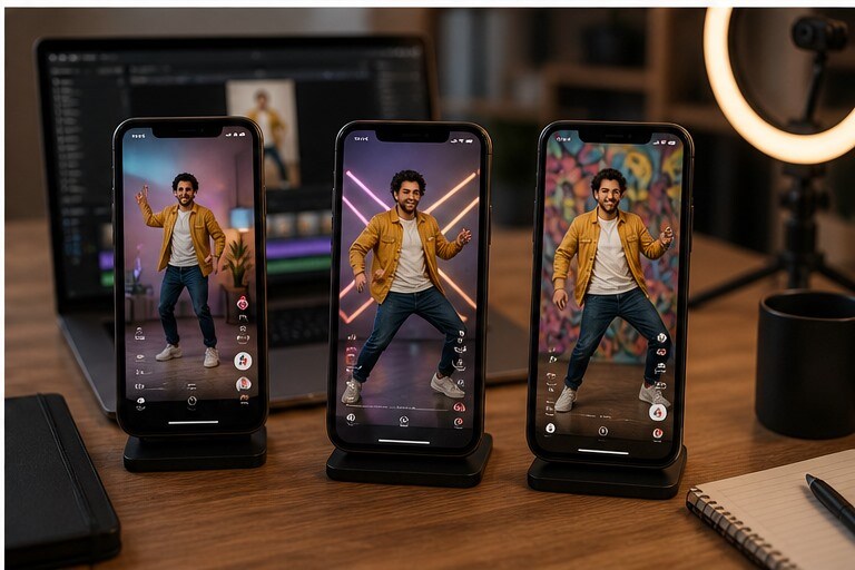 Piu output verticali di una foto danzante pronti per feed social