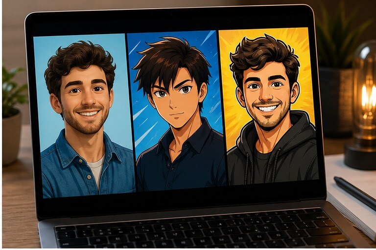 Confronto tra diversi stili cartoon per avatar, thumbnail e cover