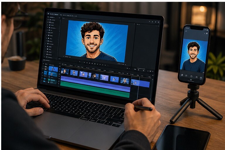 Piu varianti cartoon della stessa foto pronte per social e thumbnail