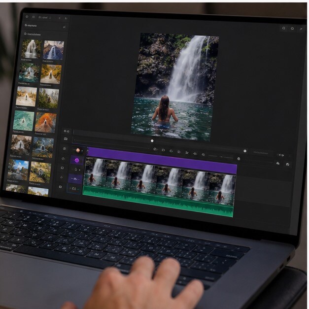 Clip animata da foto inserita in una timeline verticale con musica e sottotitoli
