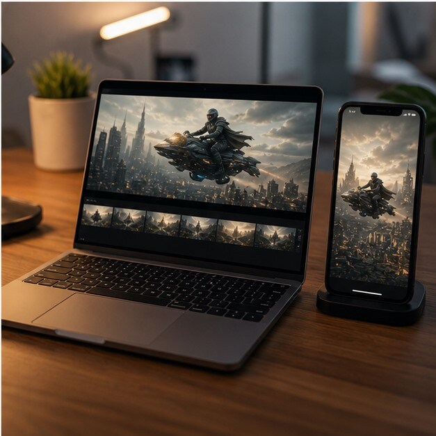 Video AI adattato a formati social su smartphone e laptop