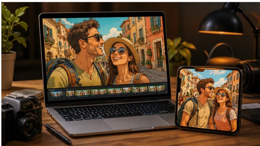Video cartoon AI pronto per la pubblicazione su telefono e laptop