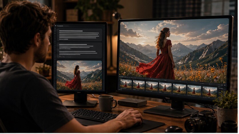 Workflow di Kling AI da prompt testuale e immagini di riferimento a video finale