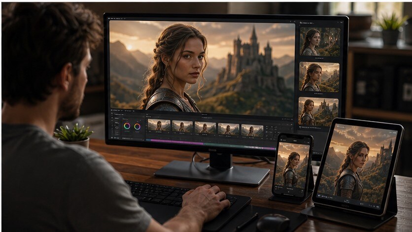 Video generato con Kling AI rifinito poi su desktop e smartphone per social e YouTube