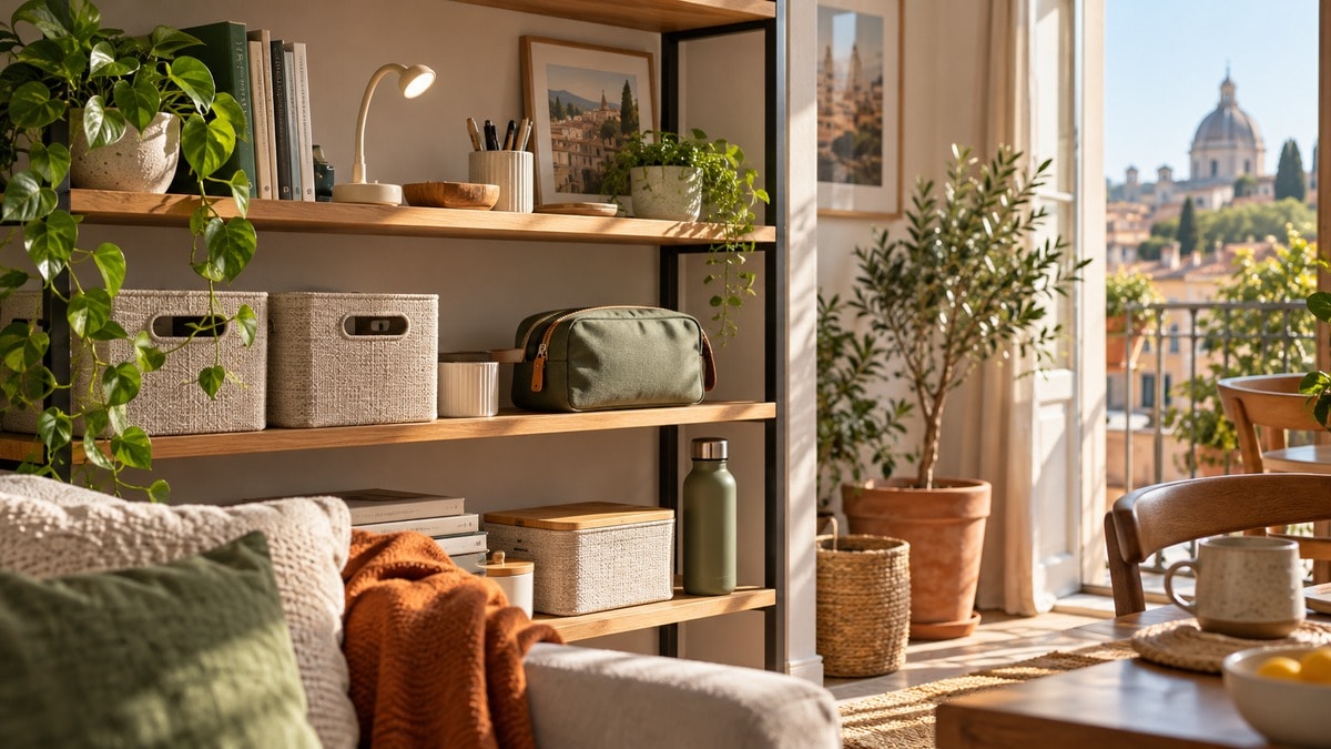 Accessori domestici organizzati in una stanza luminosa
