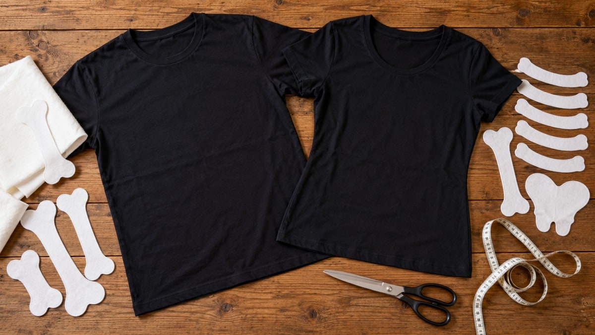 Materiali per applicazioni semplici su due maglie nere coordinate