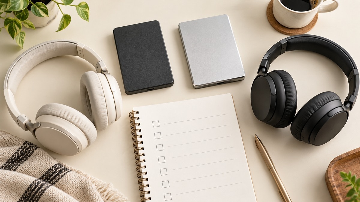 Accessori tecnologici e lista di controllo per confrontare prodotti equivalenti