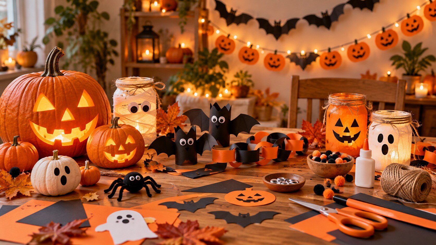 Decorazioni Halloween fai da te economiche con carta zucche fantasmi e luci LED