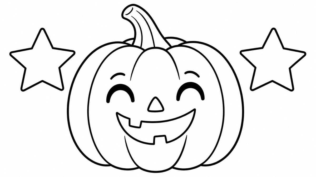 Scheda da colorare con zucca sorridente e stelle