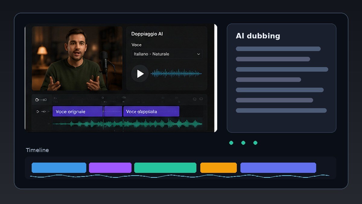Doppiaggio video AI con voice translation e timeline