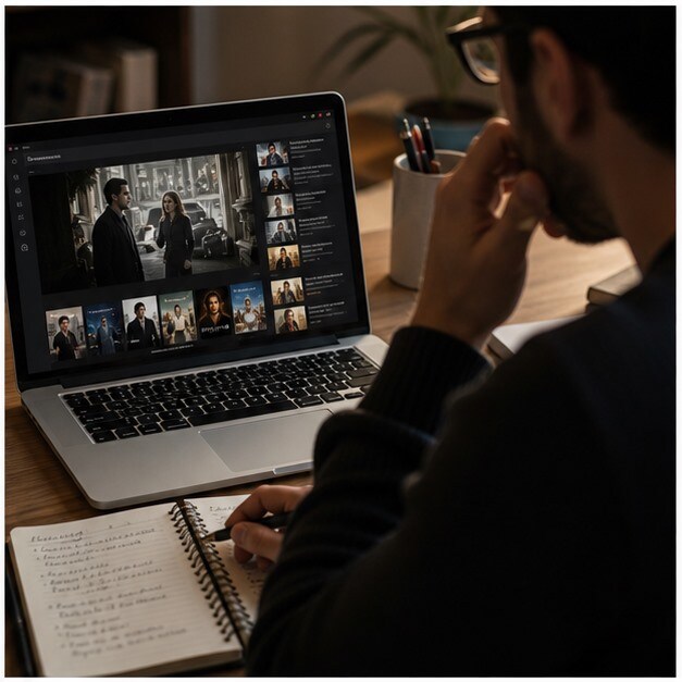 Laptop con controllo di publisher e sito ufficiale per film completi su YouTube