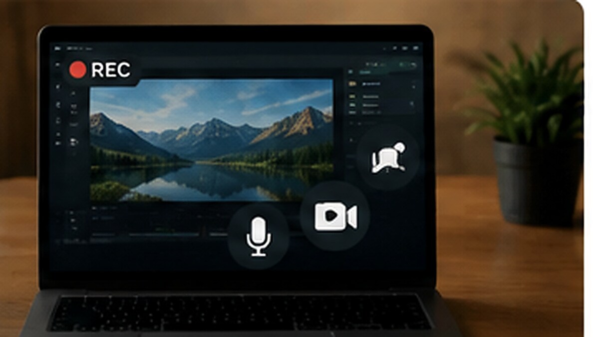 Editor video con registrazione schermo, webcam e audio