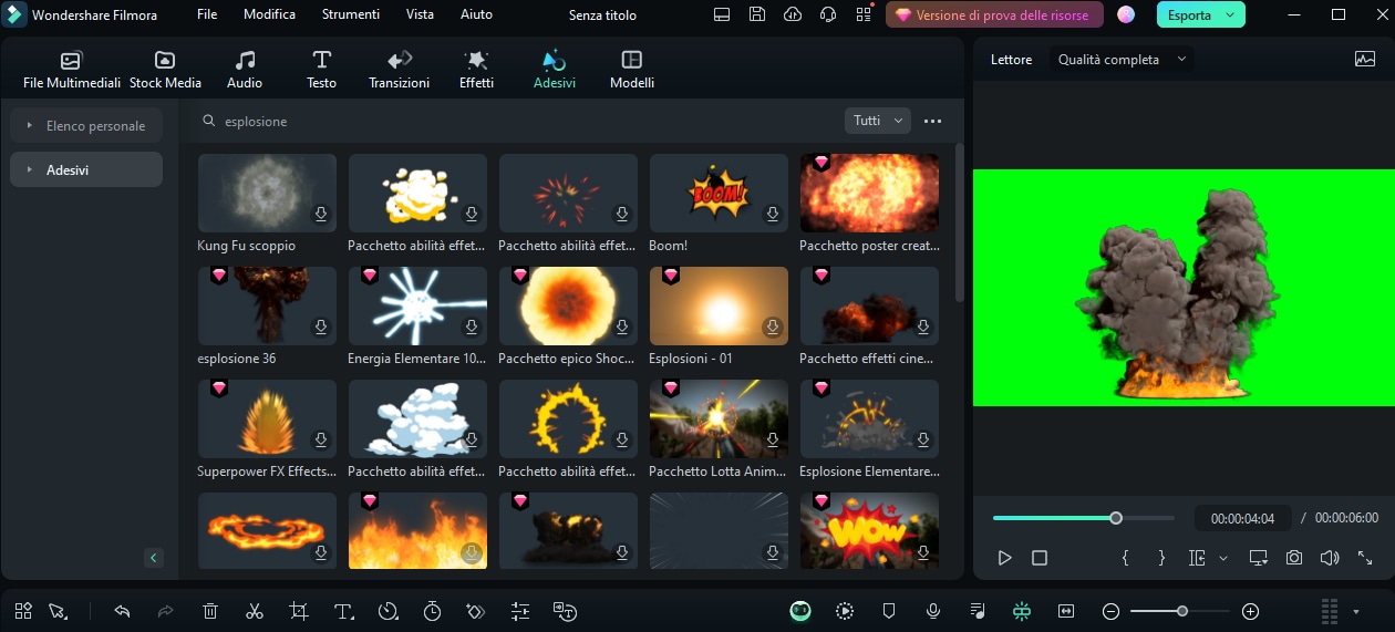 effetti esplosione in Filmora