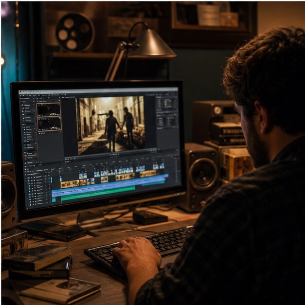 Editor che monta un video sui migliori cult 80 e 90 da guardare online