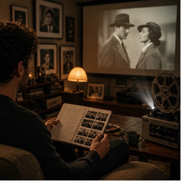 Soggiorno con schermo e scelta di classici italiani e coreani su YouTube