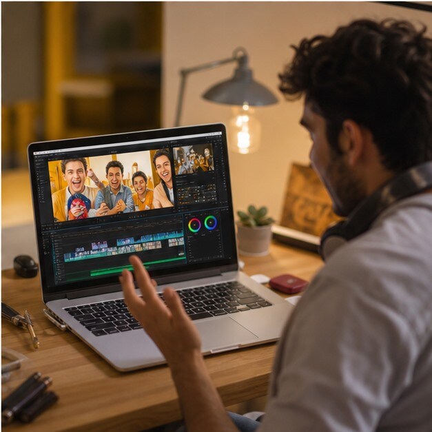 Creator che prepara un video consigliando commedie da guardare su YouTube