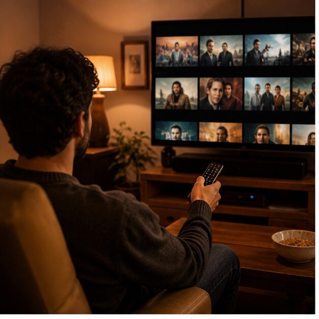 Soggiorno con smart TV che mostra film italiani gratis su YouTube
