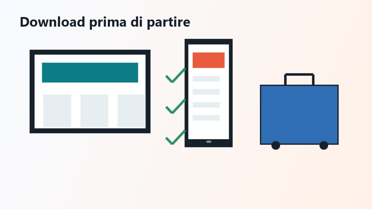 Tablet, TV e valigia con film scaricati per l'estate