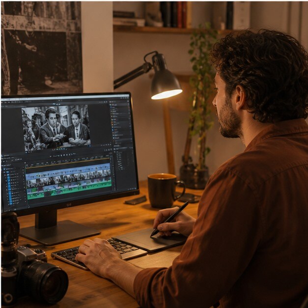 Editor video che monta una guida ai migliori film italiani da vedere online