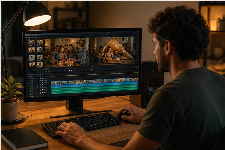 Creator che monta un video con consigli family movie per YouTube e social