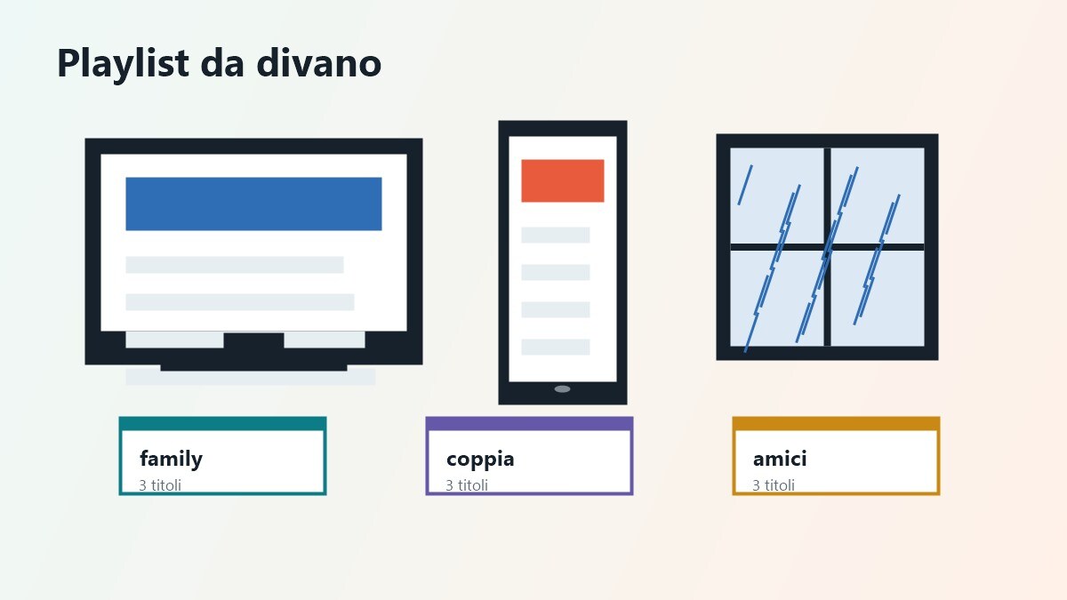 Divano playlist e dispositivi per una serata piovosa