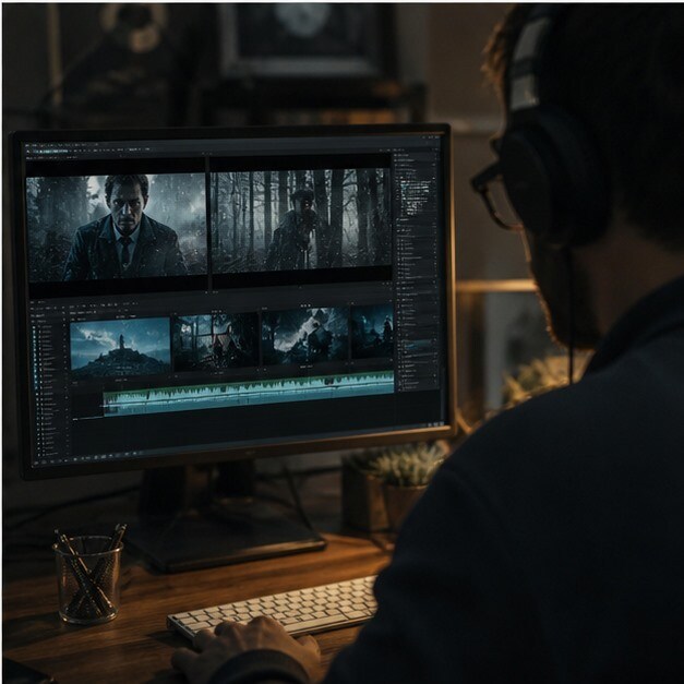 Creator che monta una top list di thriller con timeline video su desktop