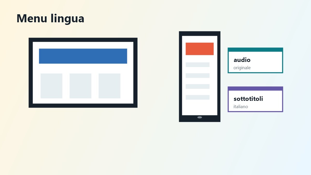 Menu audio e sottotitoli su TV tablet e browser