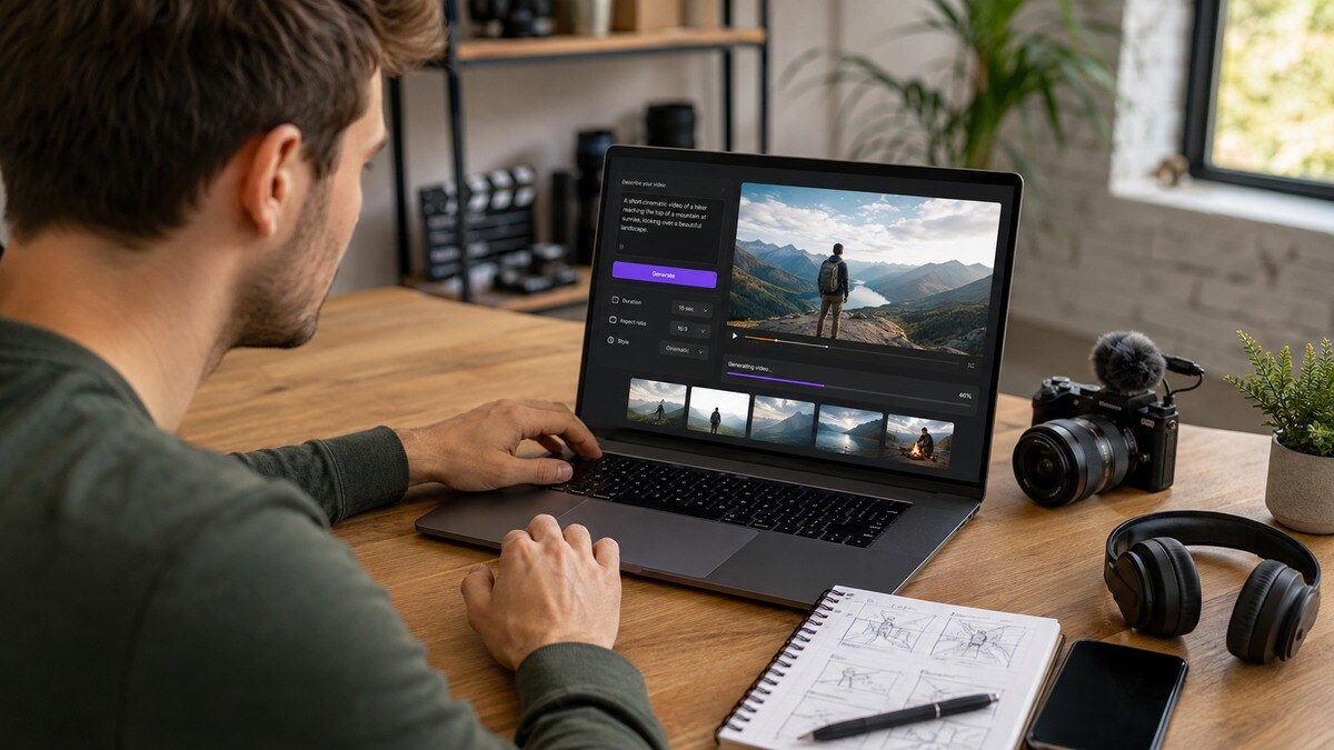 Studio creativo con video generato e avatar AI